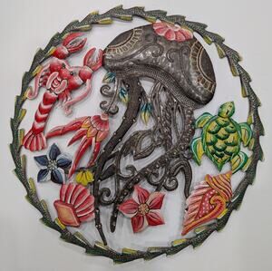 ORIGINAL HAITIAN ART CRAFT HANDMADE CUT METAL STEEL DRUM SCULPTURE Sea Life